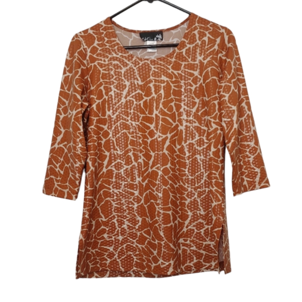 CSC Studio Women's Scoop Neck Giraffe Print Half Sleeve Blouse Size Small